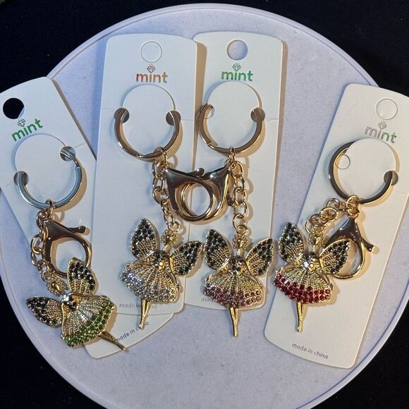 MINT  Crystal Ballerina Keychain Charm - Clear & Gold Accent - Picture 6 of 7